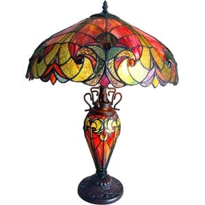 chloe liaison tiffany-style 3 light victorian double lit table lamp 18