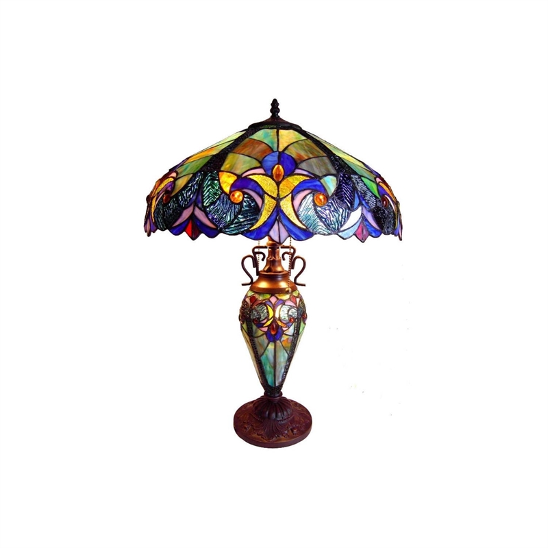 CHLOE Liaison Tiffany-style 3 Light Victorian Double Lit Table Lamp 18