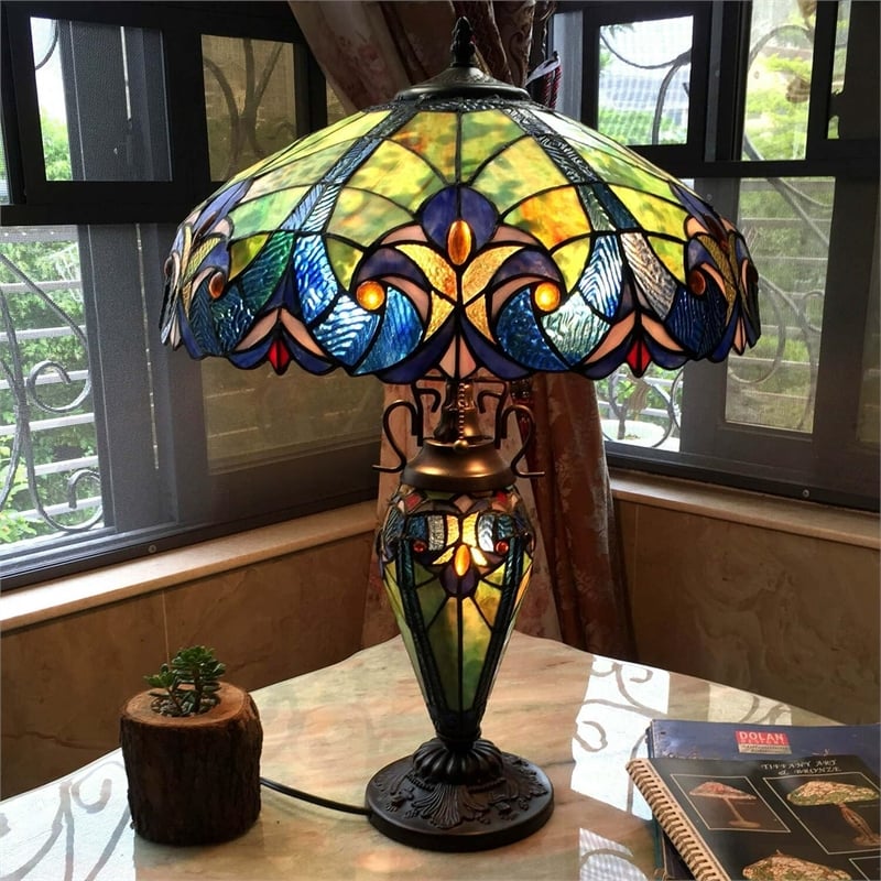 CHLOE Liaison Tiffany-style 3 Light Victorian Double Lit Table Lamp 18