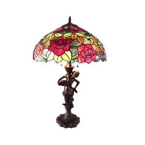 CHLOE Peggy Tiffany-style 2 Light Roses Table Lamp 18&quot Shade