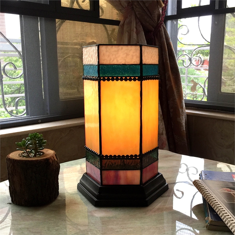 CHLOE Chester Tiffany-glass Accent Pedestal 1 Light table lamp 14
