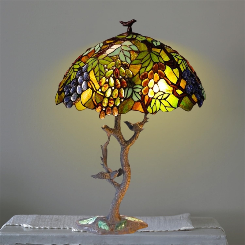 CHLOE 2 Light Tiffany featuring Leafs & Grapes Table Lamp Oval Shape 20