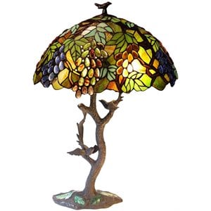chloe 2 light tiffany featuring leafs & grapes table lamp oval shape 20