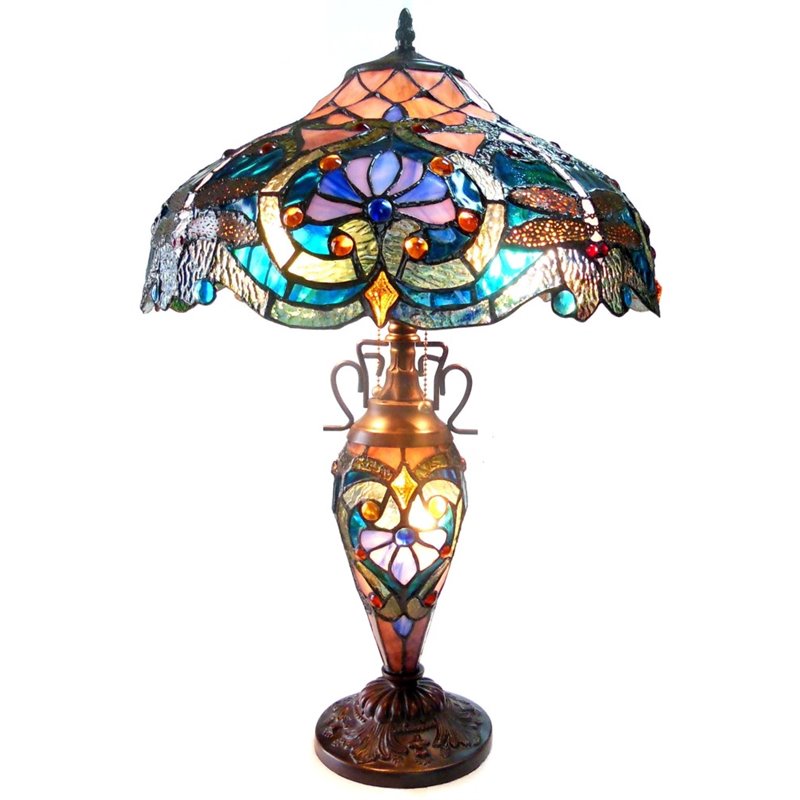 CHLOE Lydia Tiffany-style 3 Light Victorian Double Lit Table Lamp 17
