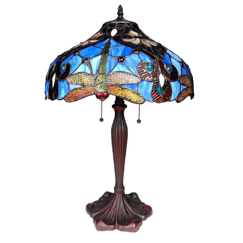 CHLOE Julia Tiffany-style 2 Light Dragonfly Table Lamp 17