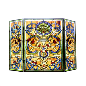CHLOE Bardot Tiffany-glass Victorian 3pcs Folding Fireplace Screen 40&quot Wide