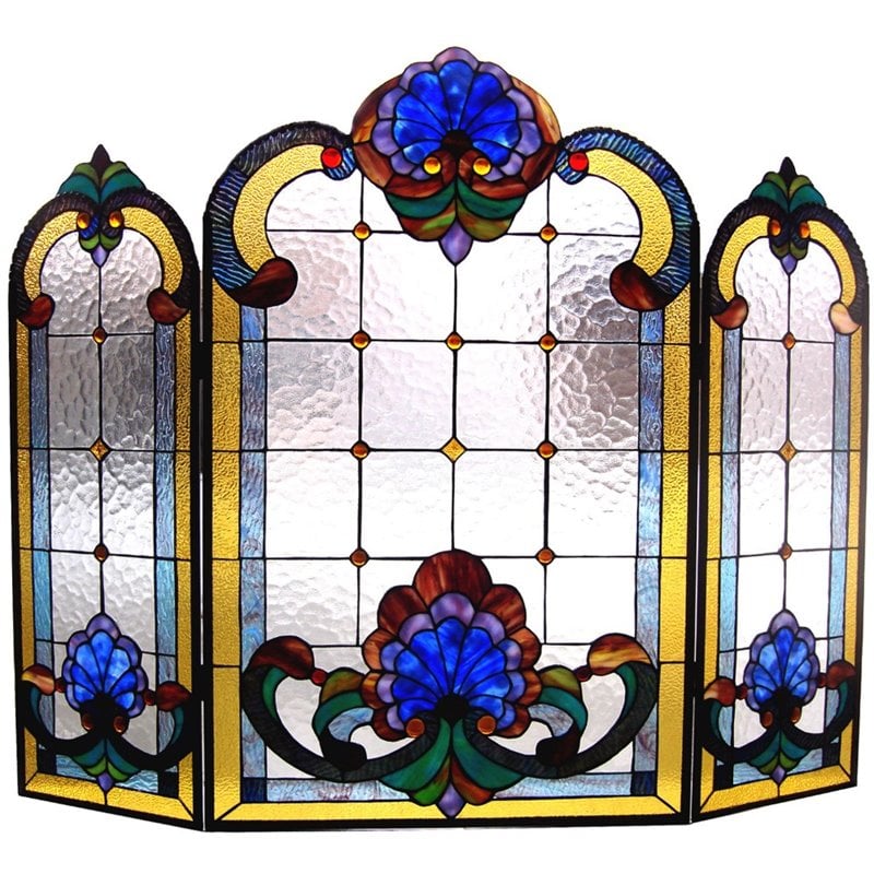 CHLOE Tiffany-glass 3pcs Folding Victorian Fireplace Screen 40