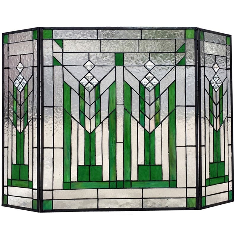 CHLOE Benjamin Mission 3pcs Folding Tiffany-glass Fireplace Screen 38
