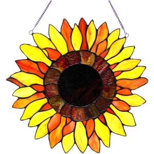 CHLOE Sunnyville Tiffany-glass Sunflower Window Panel 16&quot