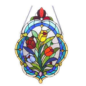CHLOE Kelda Tiffany-glass Tulip Window Panel 15.5x22.5