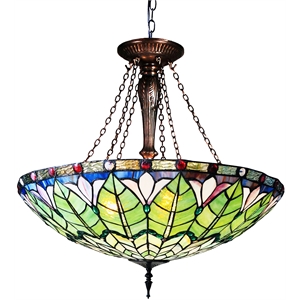 CHLOE Lotus 28&quot W Tiffany Stained Glass Inverted Ceiling Pendant in Bronze