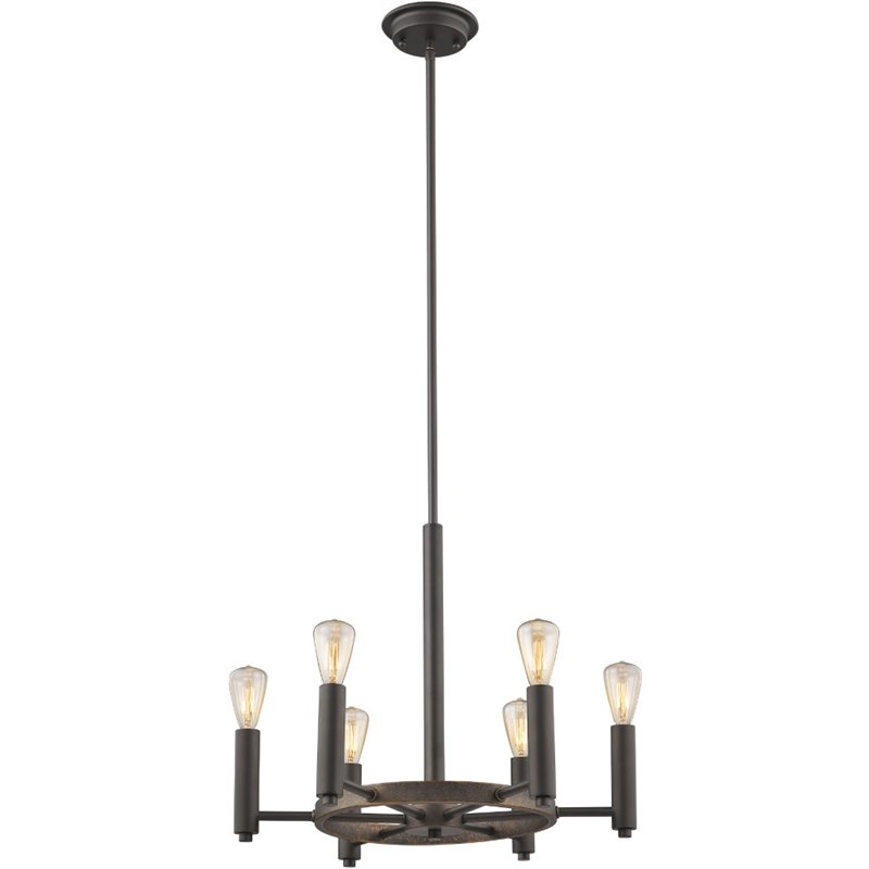 CHLOE Ironclad Industrial-style 6 Light Rubbed Bronze Ceiling Pendant 20