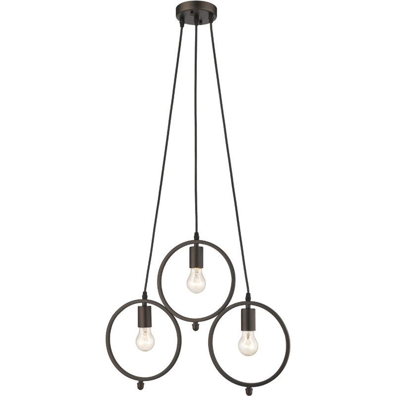 CHLOE Ironclad Industrial 3 Light Rubbed Bronze Ceiling Pendant 21.5