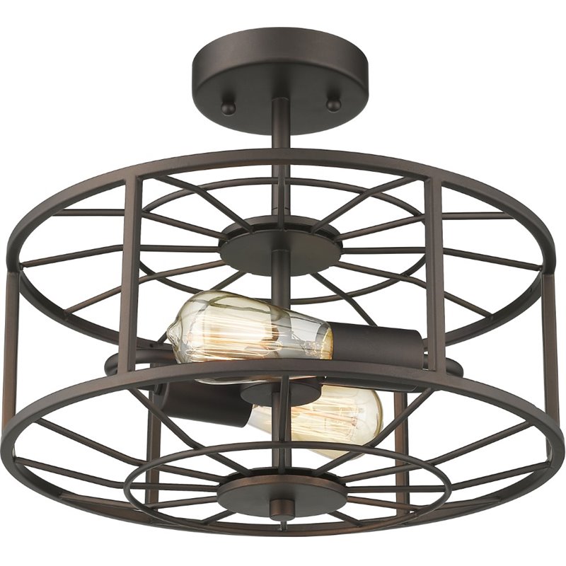 CHLOE Ironclad Industrial 2 Light Rubbed Bronze Semi-flush Ceiling Fixture 14