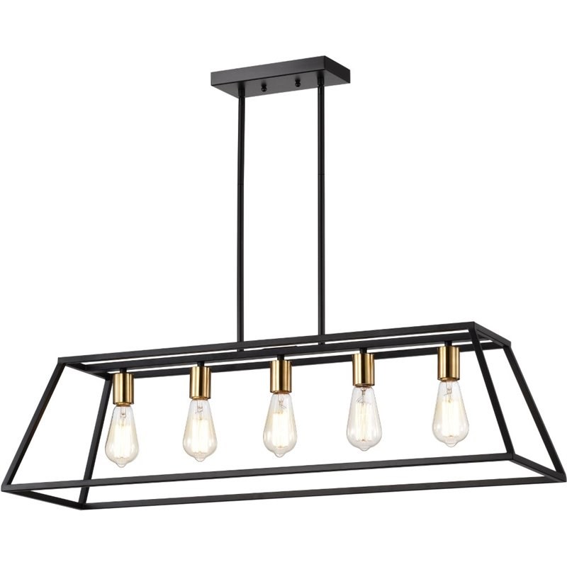 CHLOE Ironclad Industrial 5 Light Black Island Pendant Ceiling Fixture 38