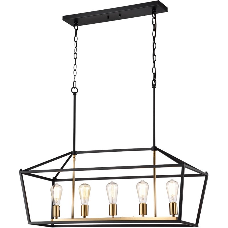 CHLOE Ironclad Industrial 5 Light Black Island Pendant Ceiling Fixture 36