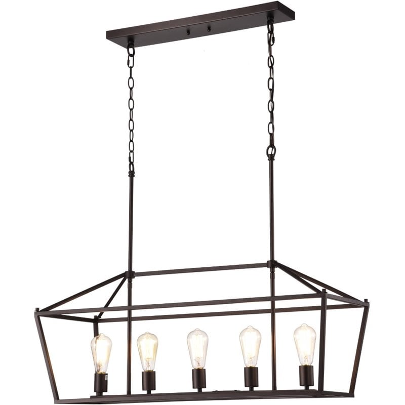 CHLOE Ironclad Industrial 5 Light Bronze Island Pendant Ceiling Fixture 36
