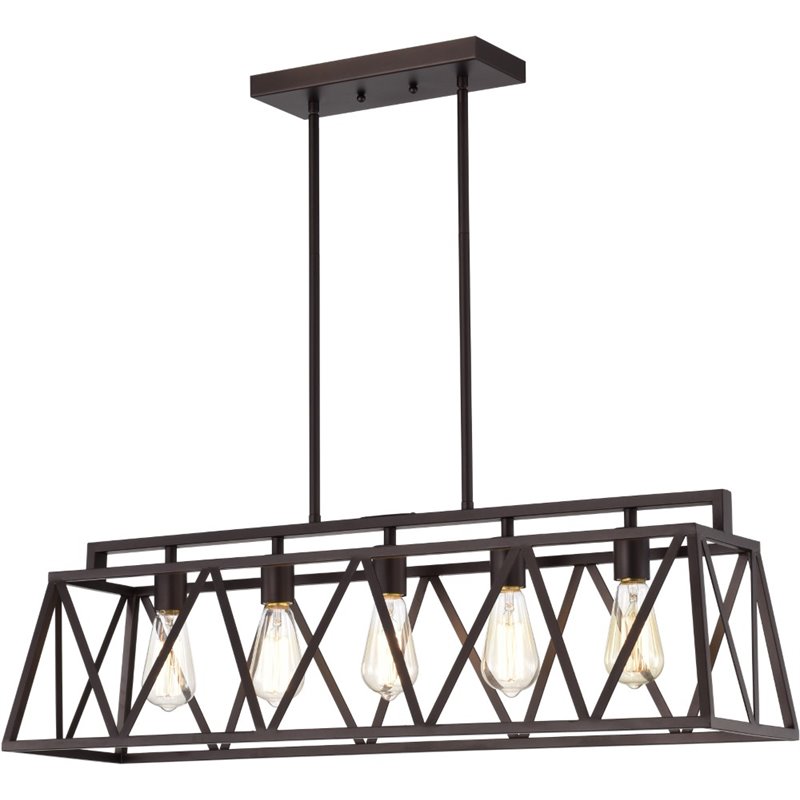CHLOE Ironclad Industrial 5 Light Bronze Island Pendant Ceiling Fixture 35