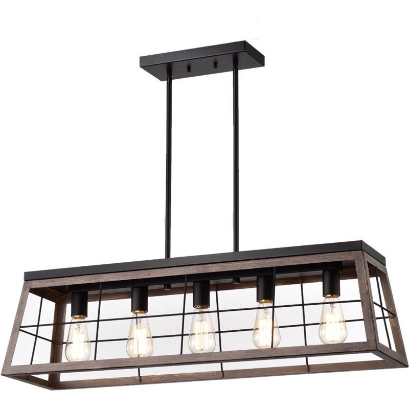 CHLOE Ironclad 5 Light Ancient Wood Island Pendant Ceiling Fixture 35