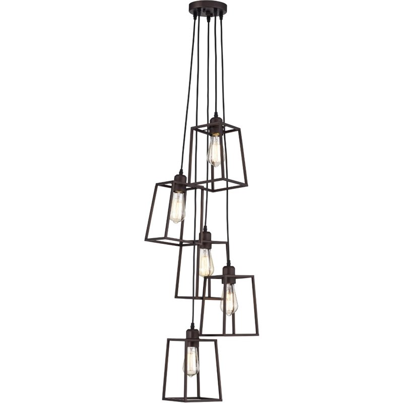 CHLOE Ironclad Industrial 5 Light Bronze Large Pendant Ceiling Fixture 18