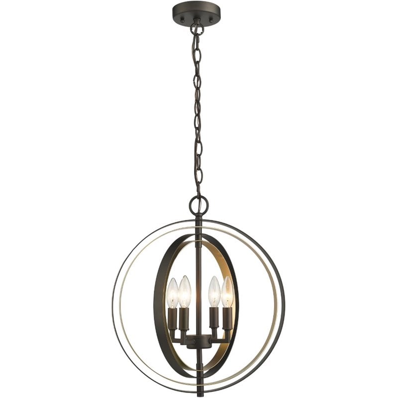 CHLOE Darby Industrial 4 Light Rubbed Bronze & Gold Ceiling Pendant 16