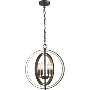 CHLOE Darby Industrial 4 Light Rubbed Bronze & Gold Ceiling Pendant 16&quot Wide
