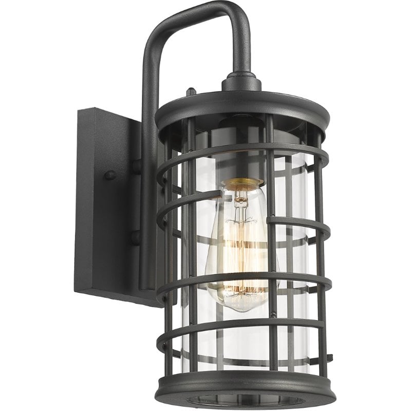 CHLOE Laurel Industrial 1 Light Textured Black Outdoor Wall Sconce 13