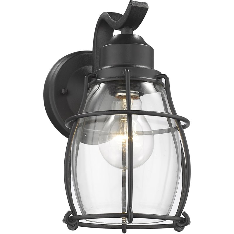 CHLOE Charlotte Industrial 1 Light Textured Black Outdoor Wall Sconce 10
