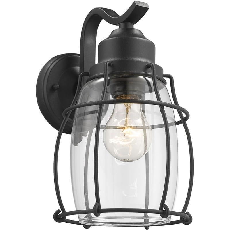 CHLOE Charlotte Industrial 1 Light Textured Black Outdoor Wall Sconce 11