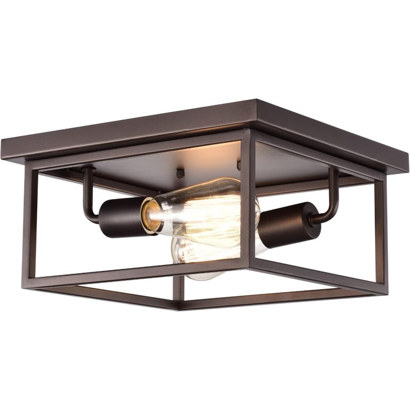 CHLOE Ironclad Industrial 2 Light Oil Rubbed Bronze Ceiling Flush Fixture 11