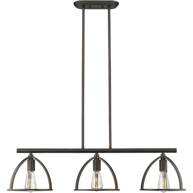 CHLOE Ironclad Industrial 3 Light Rubbed Bronze Island Pendant 35