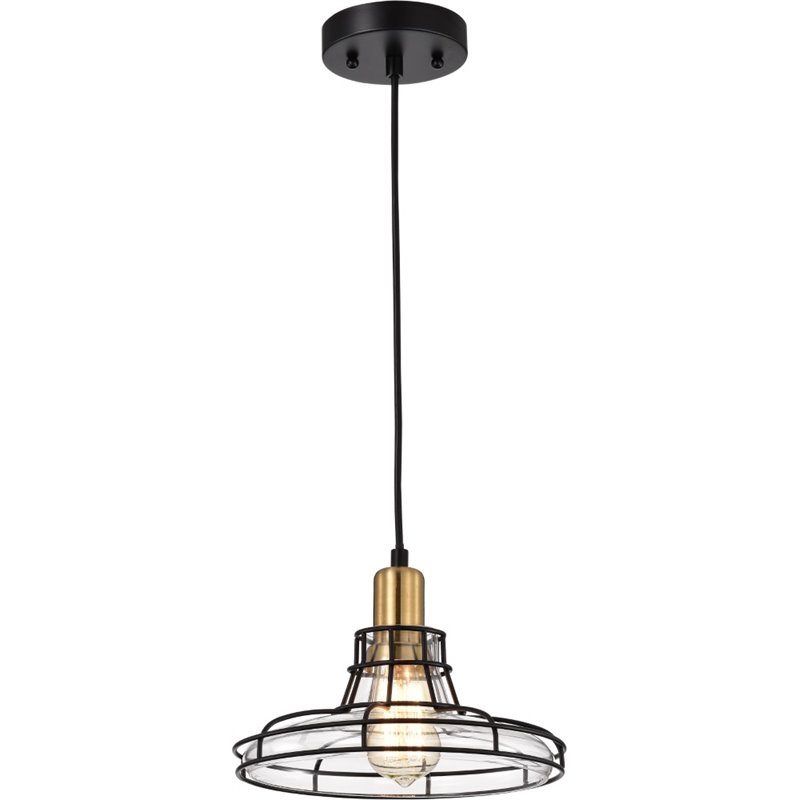 CHLOE Gianna 1 Light Black and Burnished Brass Mini Pendant Ceiling Fixture 10