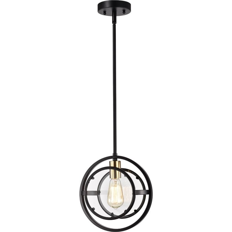 CHLOE Christine 1 Light Black and Brass Mini Pendant Ceiling Fixture 10