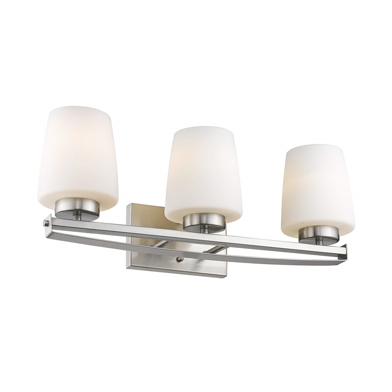 CHLOE Olivia 3 Light Brushed Nickel Bath Vanity Light Etched White Glass 23