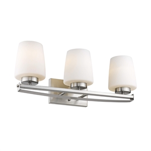 CHLOE Olivia 3 Light Brushed Nickel Bath Vanity Light Etched White Glass 23&quot