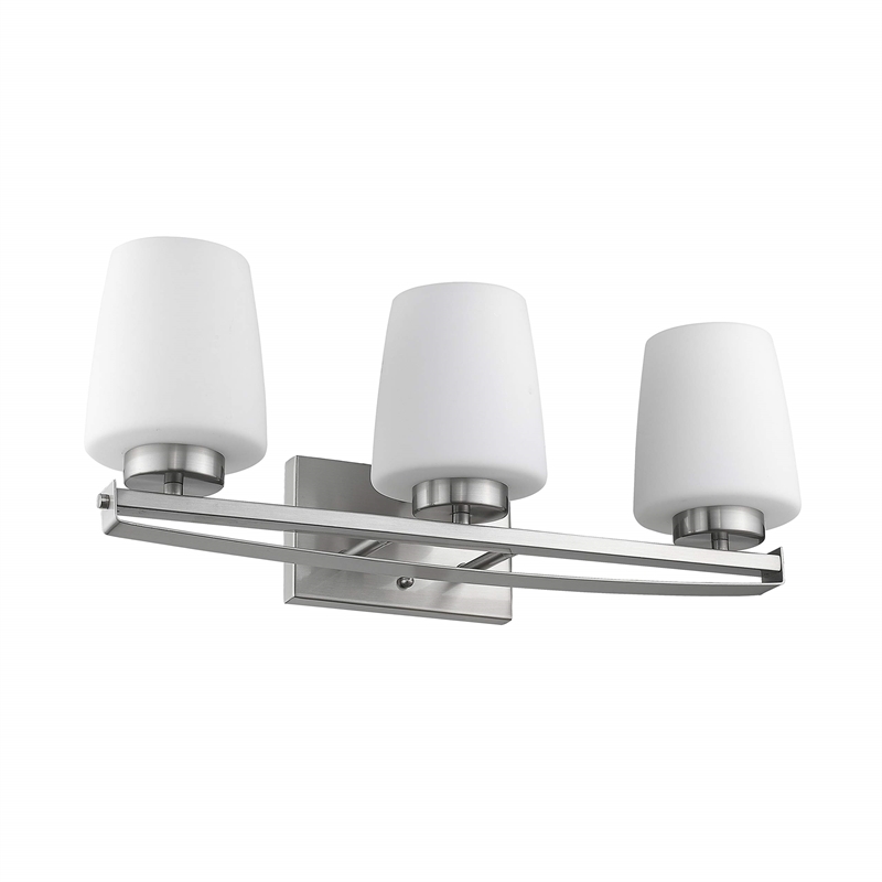 CHLOE Olivia 3 Light Brushed Nickel Bath Vanity Light Etched White Glass 23