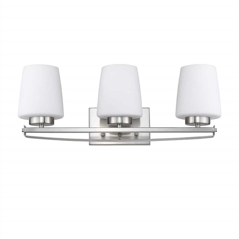 CHLOE Olivia 3 Light Brushed Nickel Bath Vanity Light Etched White Glass 23