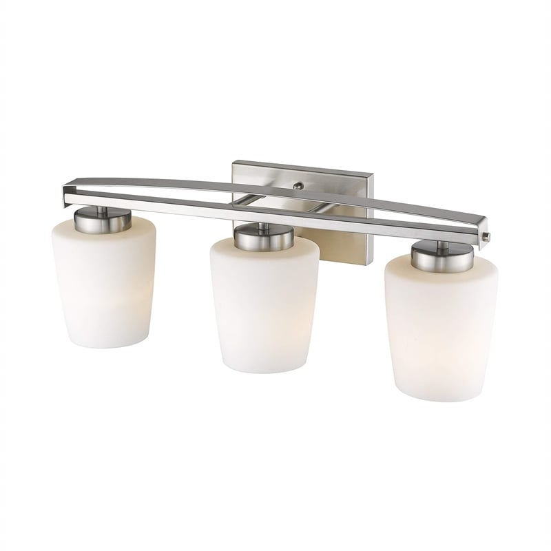 CHLOE Olivia 3 Light Brushed Nickel Bath Vanity Light Etched White Glass 23