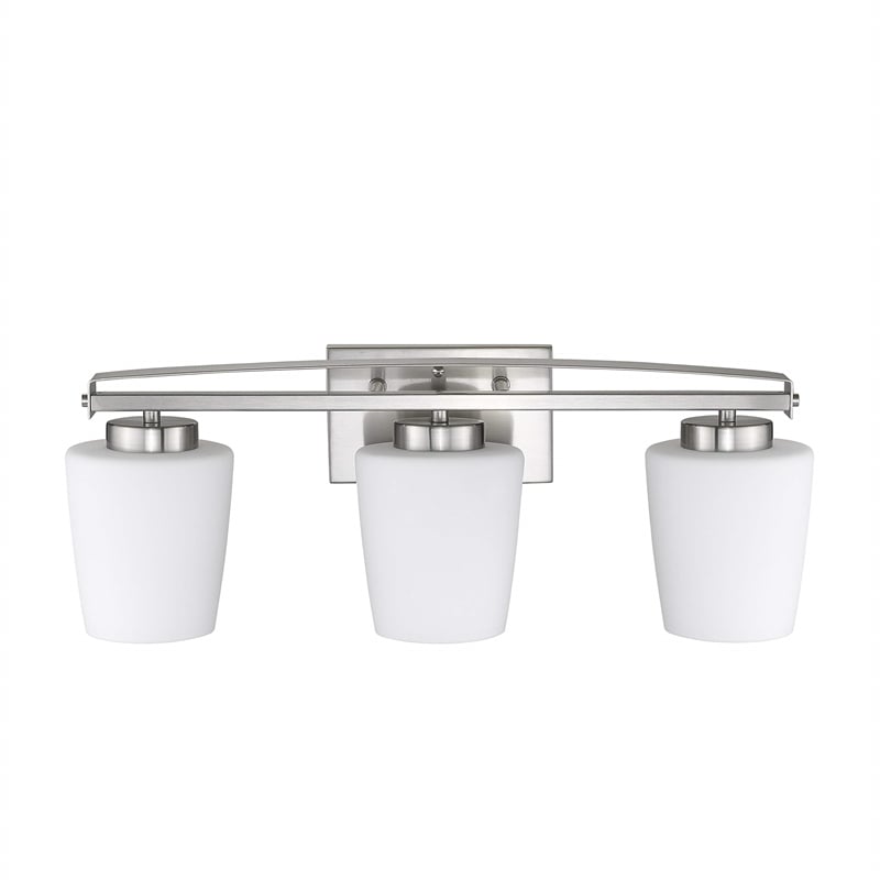 CHLOE Olivia 3 Light Brushed Nickel Bath Vanity Light Etched White Glass 23