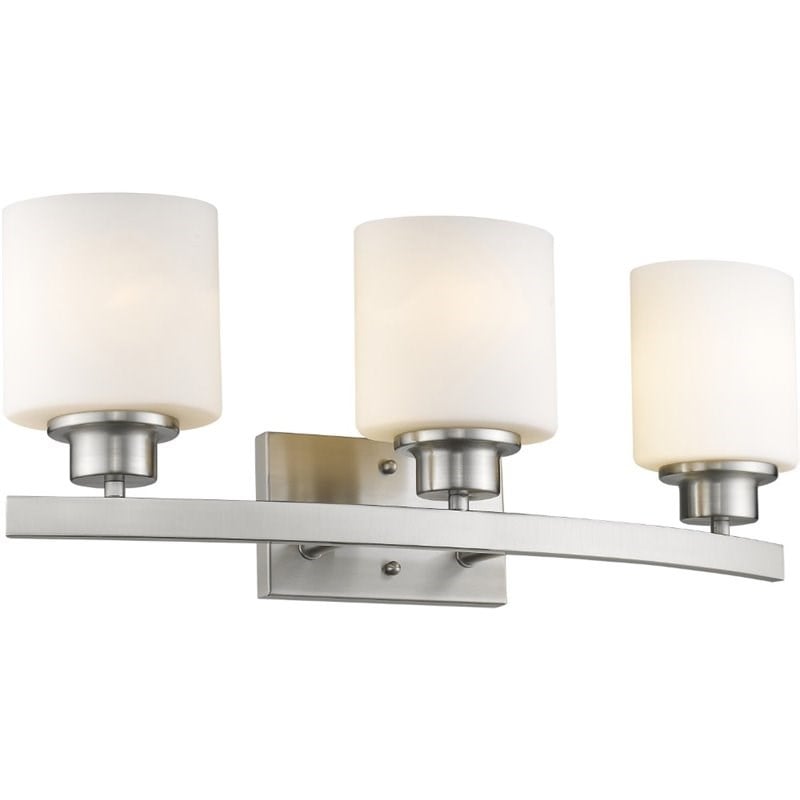 CHLOE Aaliyah 3 Light Brushed Nickel Bath Vanity Light Opal White Glass 23