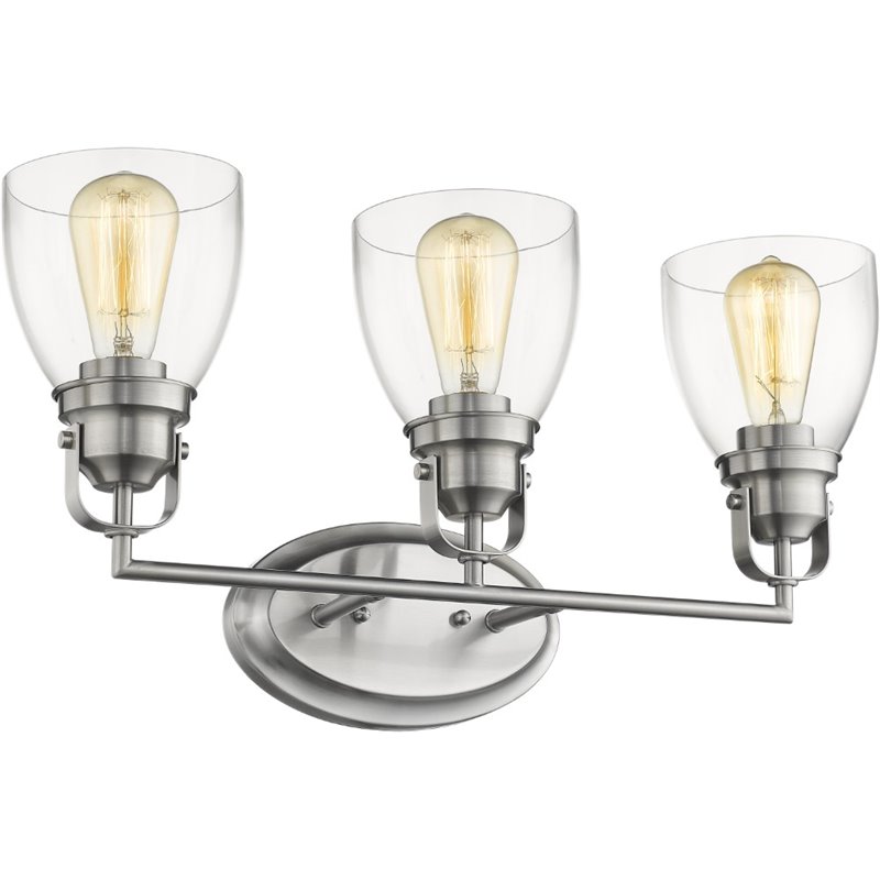 CHLOE Lily 3 Light Brushed Nickel Bath Vanity Light Clear Glass 23
