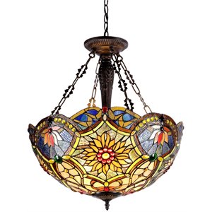 CHLOE Rebecca Tiffany 3 Light Victorian Inverted Ceiling Pendant 21&quot Shade