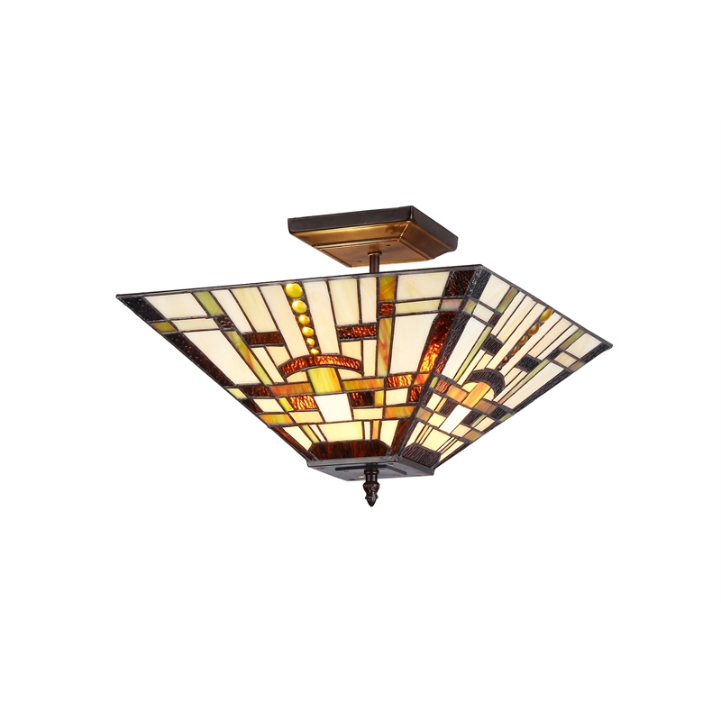 CHLOE Farley Tiffany-style Mission 2 Light Semi-flush Ceiling Fixture 14