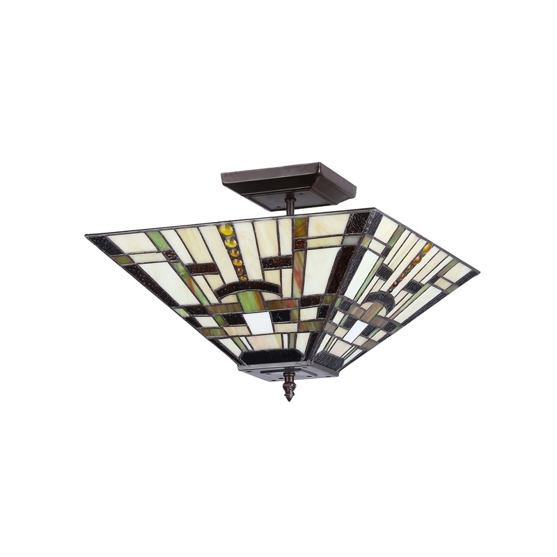 CHLOE Farley Tiffany-style Mission 2 Light Semi-flush Ceiling Fixture 14