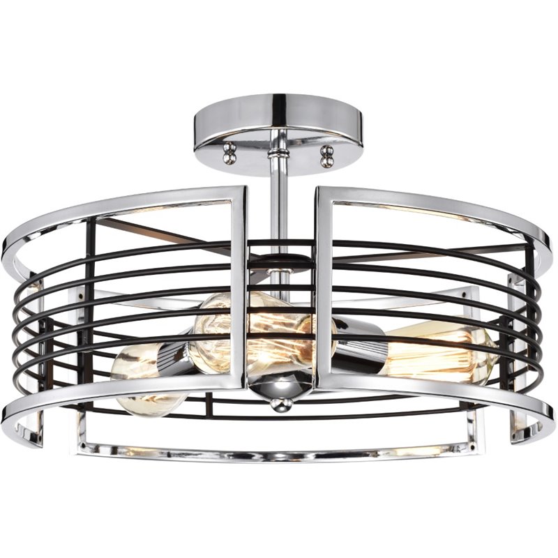 CHLOE Ironclad Industrial 3 Light Chrome Semi-Flush Ceiling Fixture 15