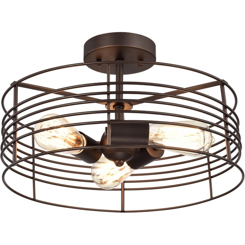 CHLOE Ironclad Industrial 3 Light Bronze Semi-Flush Ceiling Fixture 15