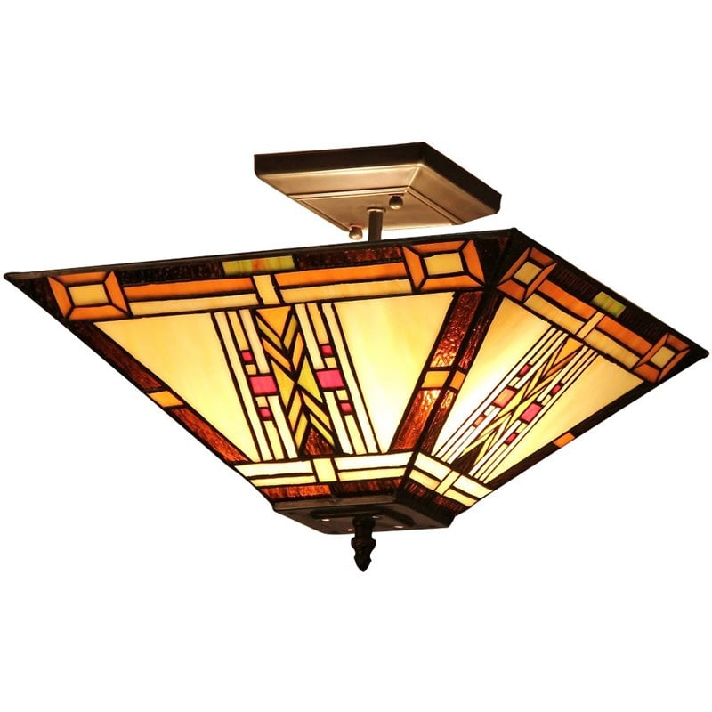 CHLOE Gode Tiffany-style 2 Light Mission Semi-flush Ceiling Fixture 14