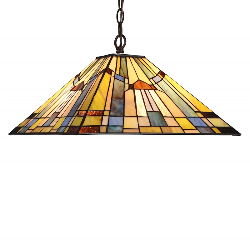 CHLOE Kinsey Tiffany-style 2 Light Mission Hanging Pendant Fixture 16