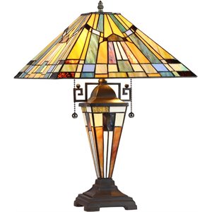 CHLOE Kinsey Tiffany-style 3 Light Mission Double Lit Table Lamp 16&quot Shade