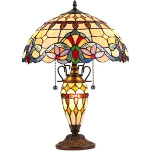 chloe cooper tiffany-style 3 light victorian double lit table lamp 16